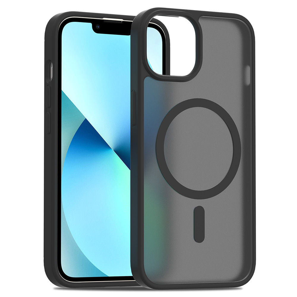 For iPhone 14 / 13 Case Compatible with MagSafe TPU Frame Acrylic Back Phone Cover Skin Touch - Black