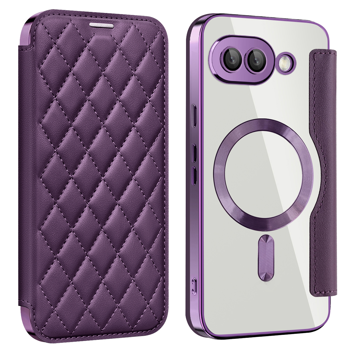 For Google Pixel 9a Magnetic Case Rhombus PU Leather Phone Cover - Purple
