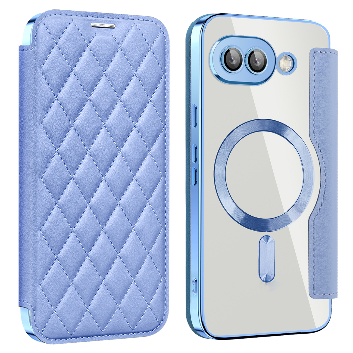 For Google Pixel 9a Magnetic Case Rhombus PU Leather Phone Cover - Blue