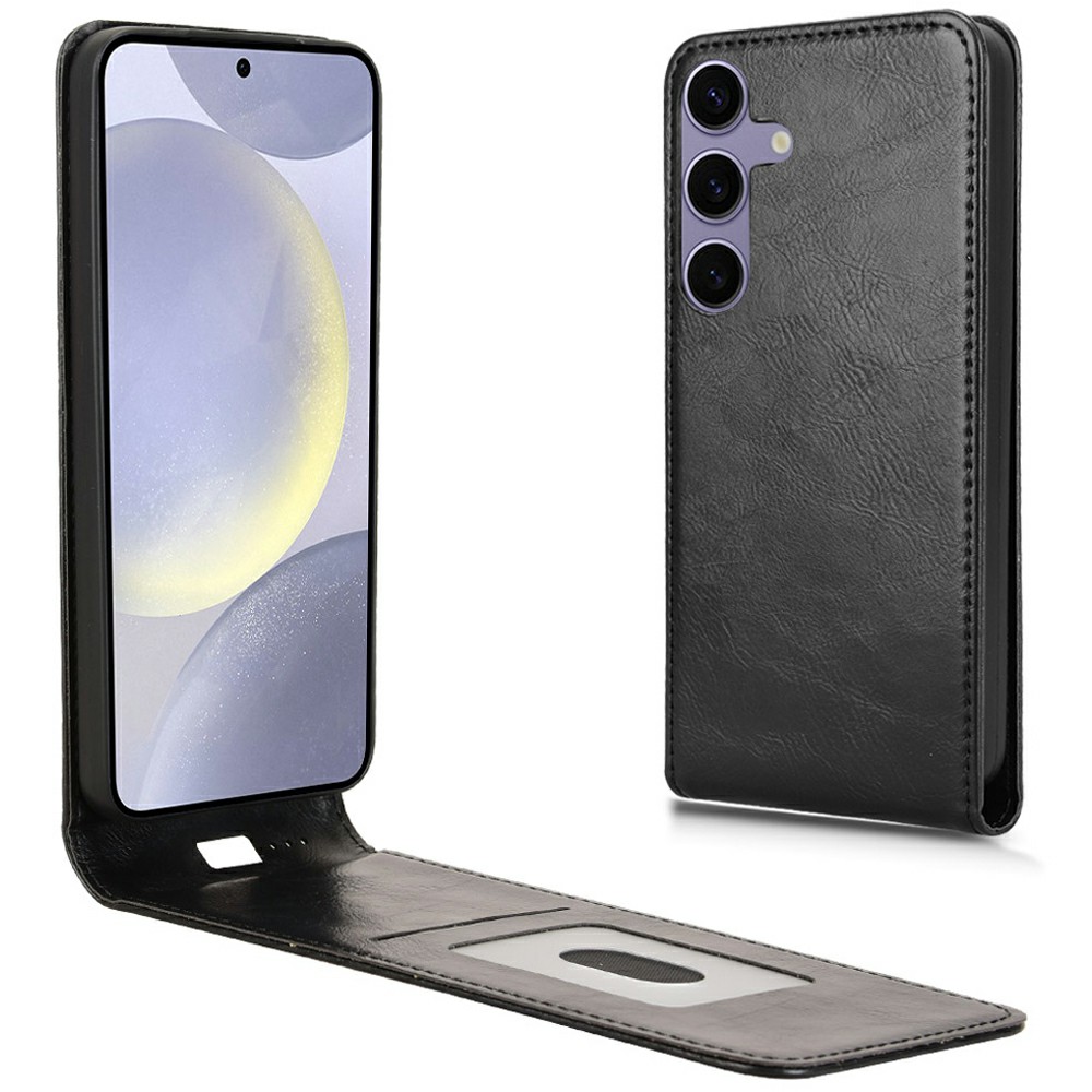 For Samsung Galaxy S24 Case with Card Slot Magnetic Vertical Flip Leather Phone Cover - Black