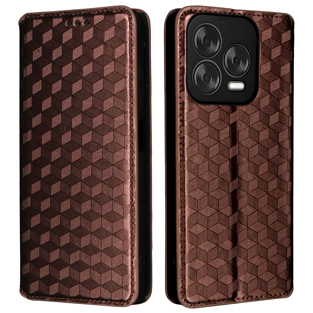Wallet Phone Case for ZTE Blade V70 Design / nubia V70 Design / Blade V70 Vita Rhombus Imprinted Leather Phone Cover - Brown