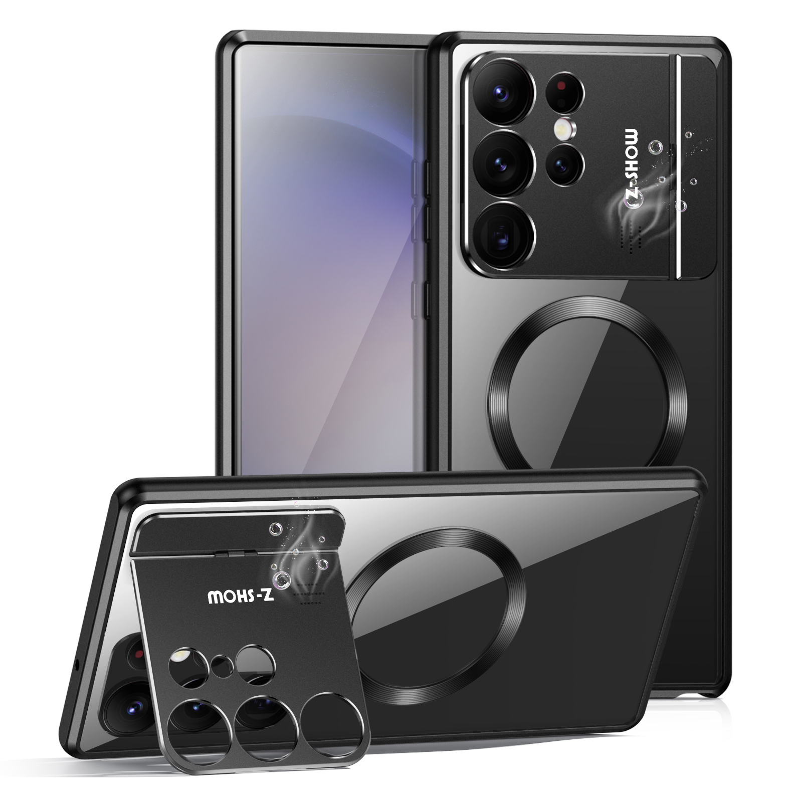 For Samsung Galaxy S25 Ultra Magnetic Case Kickstand Alloy + Acrylic Phone Cover with Aromatherapy Tablet - Black