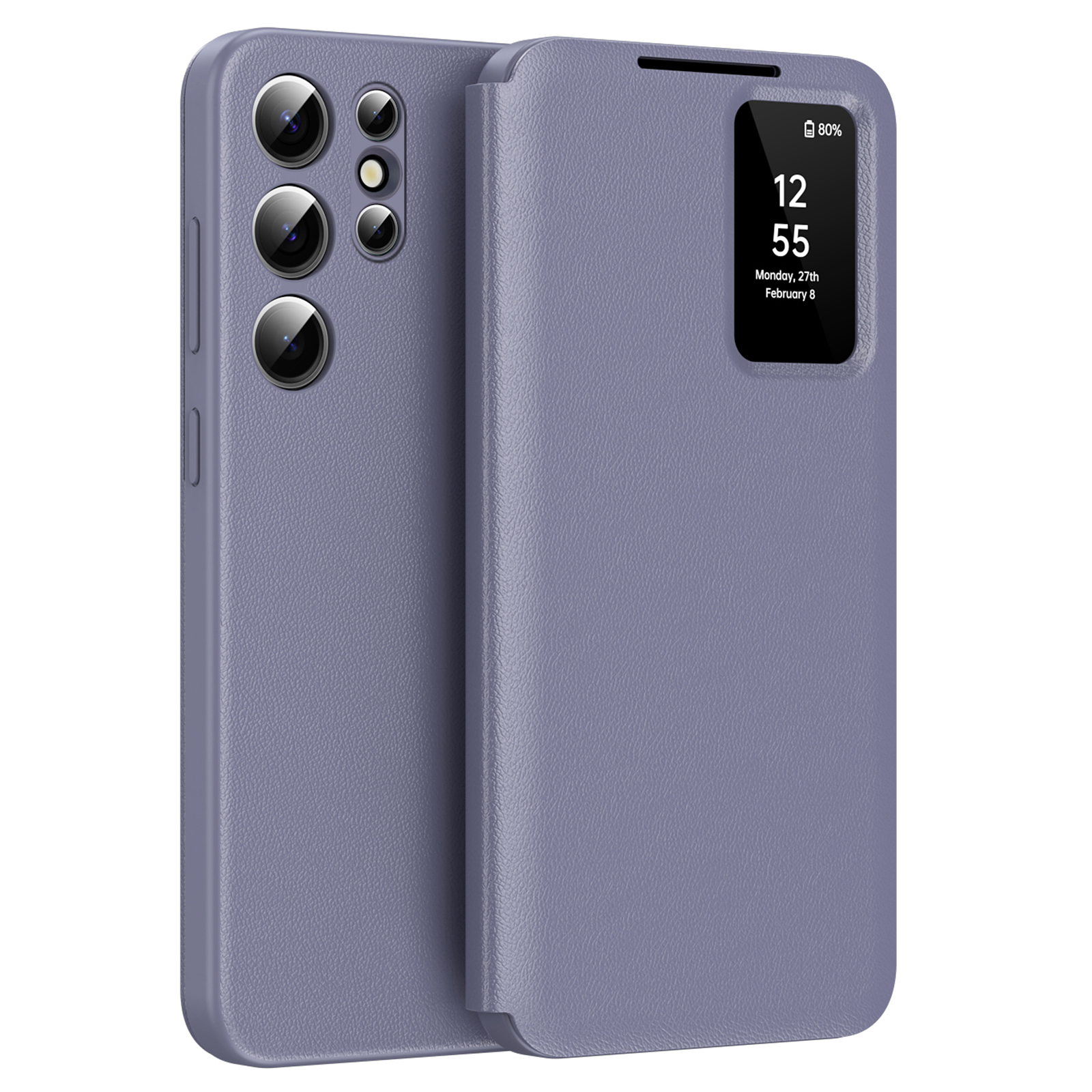 For Samsung Galaxy S25 Ultra Case with Card Holder Smart View Window PU Leather+PC+TPU Phone Cover - Grey Purple