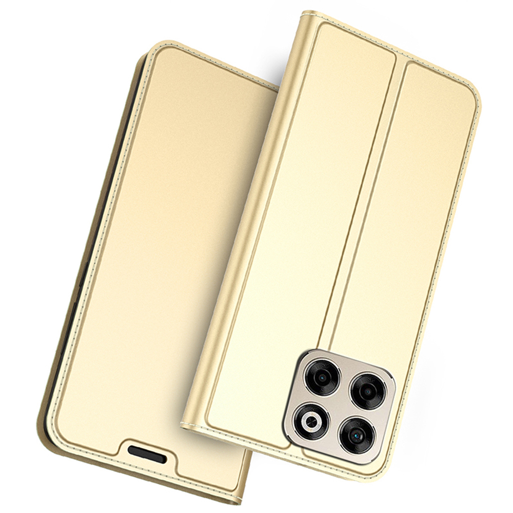 For ZTE Blade V70 Case PU Leather Phone Cover with Card Holder Stand Magnetic Closure - Gold