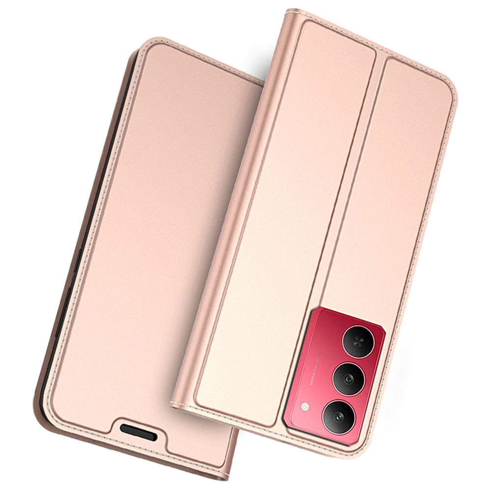 For Realme 14x 5G / V60 Pro 5G Case PU Leather Phone Cover with Card Holder Stand Magnetic Closure - Rose Gold