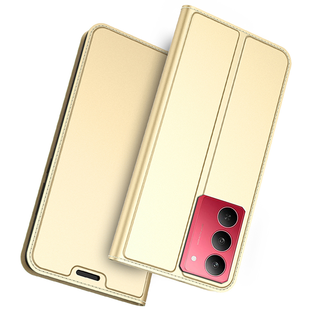 For Realme 14x 5G / V60 Pro 5G Case PU Leather Phone Cover with Card Holder Stand Magnetic Closure - Gold