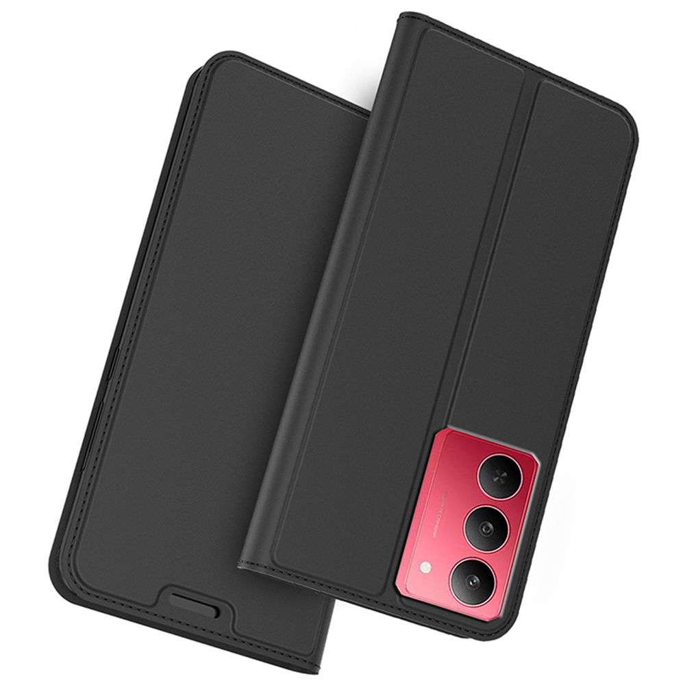 For Realme 14x 5G / V60 Pro 5G Case PU Leather Phone Cover with Card Holder Stand Magnetic Closure - Black