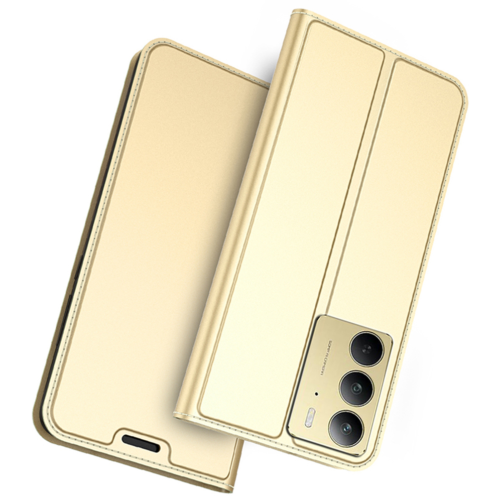 For Realme C75 4G Case PU Leather Phone Cover with Card Holder Stand Magnetic Closure - Gold