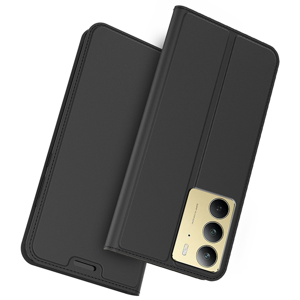 For Realme C75 4G Case PU Leather Phone Cover with Card Holder Stand Magnetic Closure - Black