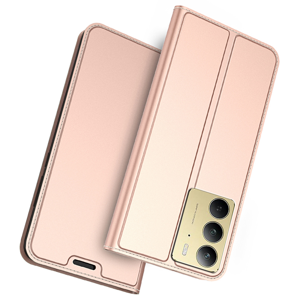 For Realme C75 4G Case PU Leather Phone Cover with Card Holder Stand Magnetic Closure - Rose Gold