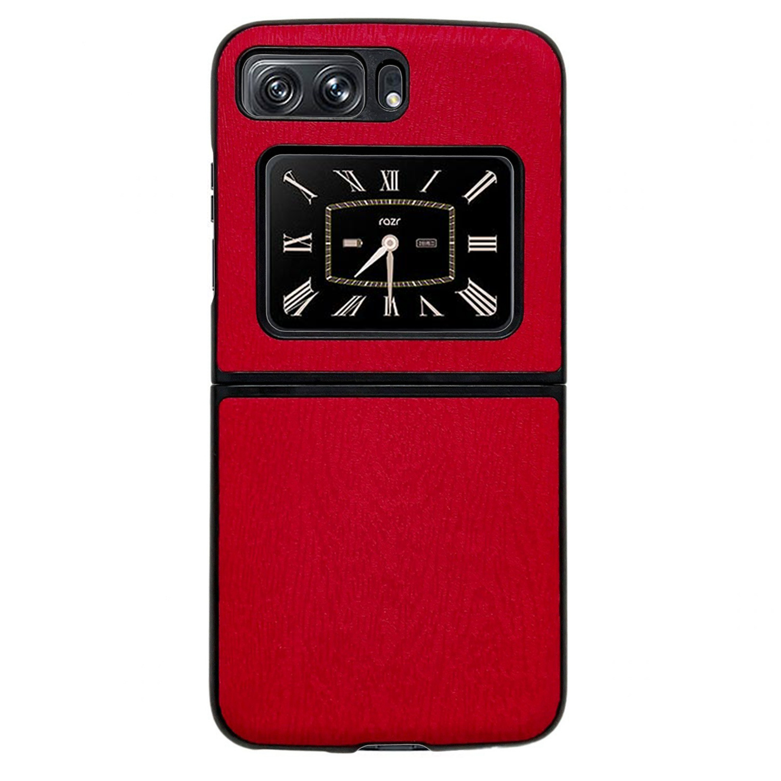 

Für Motorola Moto Razr 2022 5G Holztextur PU Lederbeschichtete Pc-hülle Anti-drop-faltphase - Rot, Motorola Moto Razr 2022 5G
