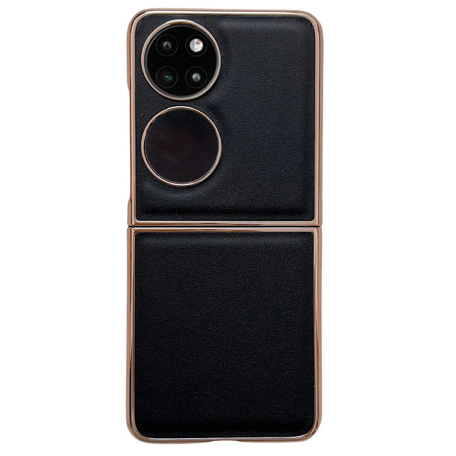 

Für Huawei P50 Pocket Electroplating Folding Phone Hülle Echtes Lederschicht TPU + PC Anti-drop Hybrid-abdeckung - Schwarz, Huawei P50 Pocket