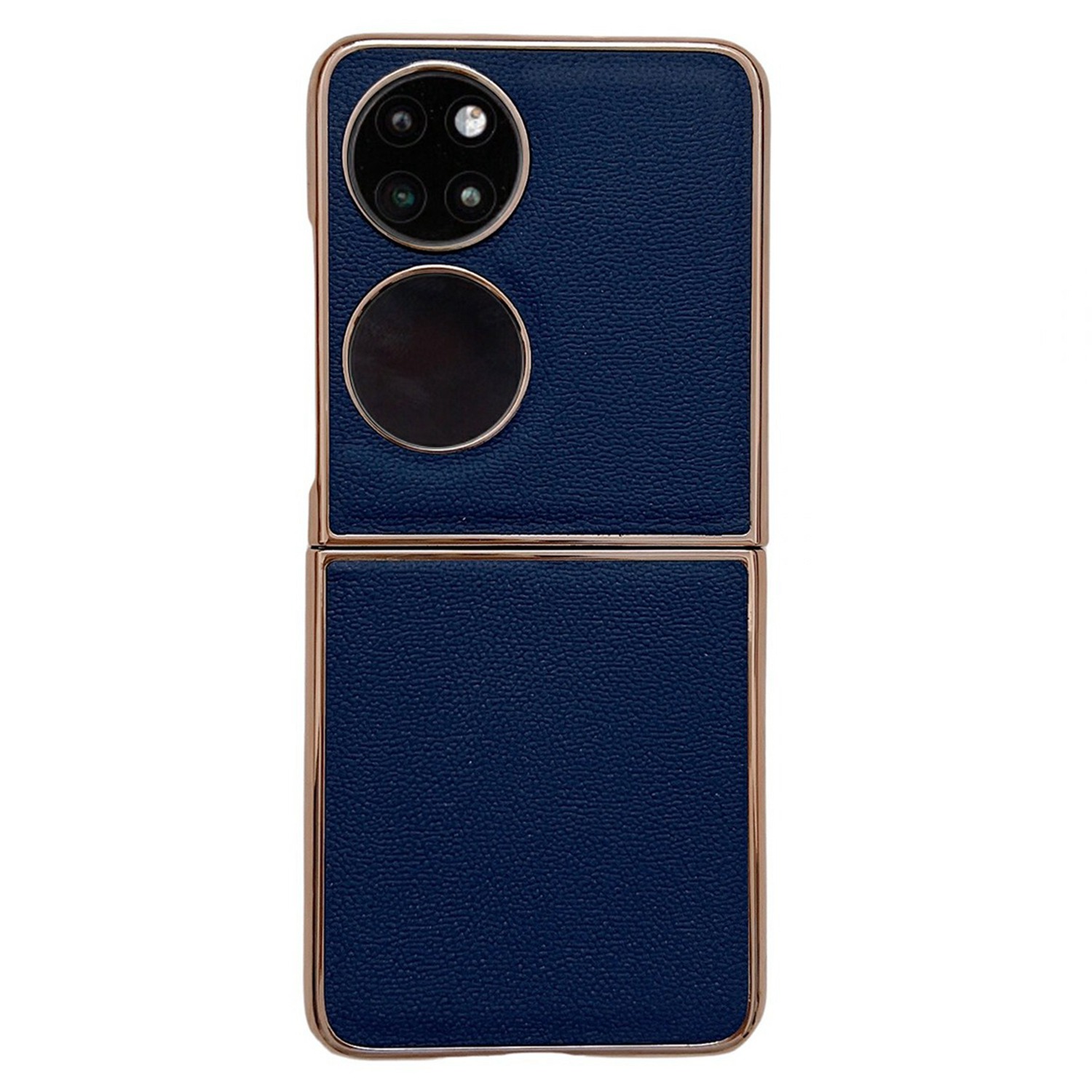 

Für Huawei P50 Pocket Echtes Lederbeschichtung Elektroplierrahmen Phone Hülle Hartpc Soft TPU Hybrid -abdeckung - Blau, Huawei P50 Pocket