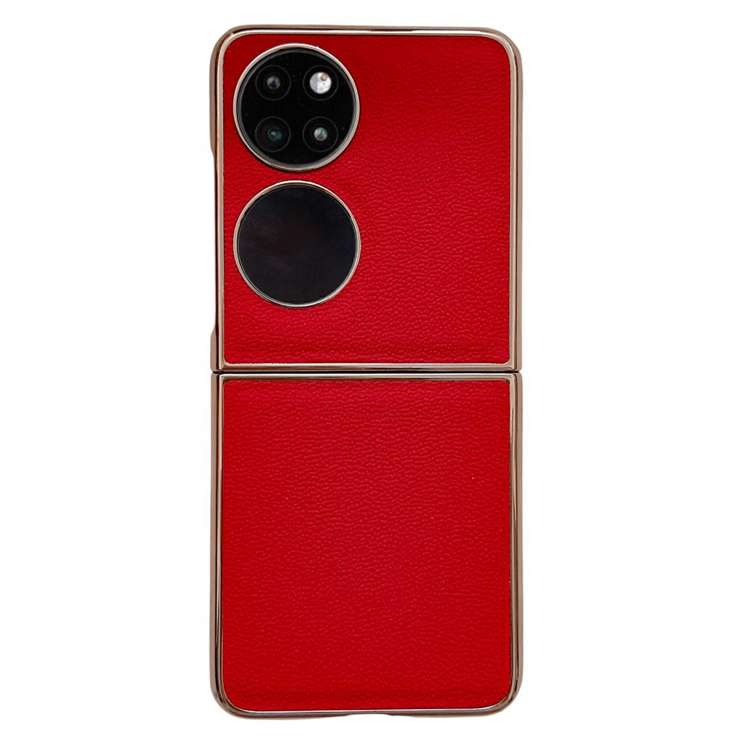 

Für Huawei P50 Pocket Echtes Lederbeschichtung Elektroplierrahmen Phone Hülle Hartpc Soft TPU Hybrid -abdeckung - Rot, Huawei P50 Pocket