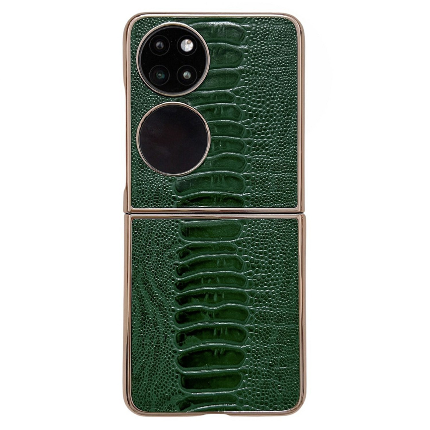 

Für Huawei P50 Pocket Electroplating Folding Phone Case Crocodile Textur Echtes Lederschicht TPU + PC Rückenabdeckung - Grün, Huawei P50 Pocket