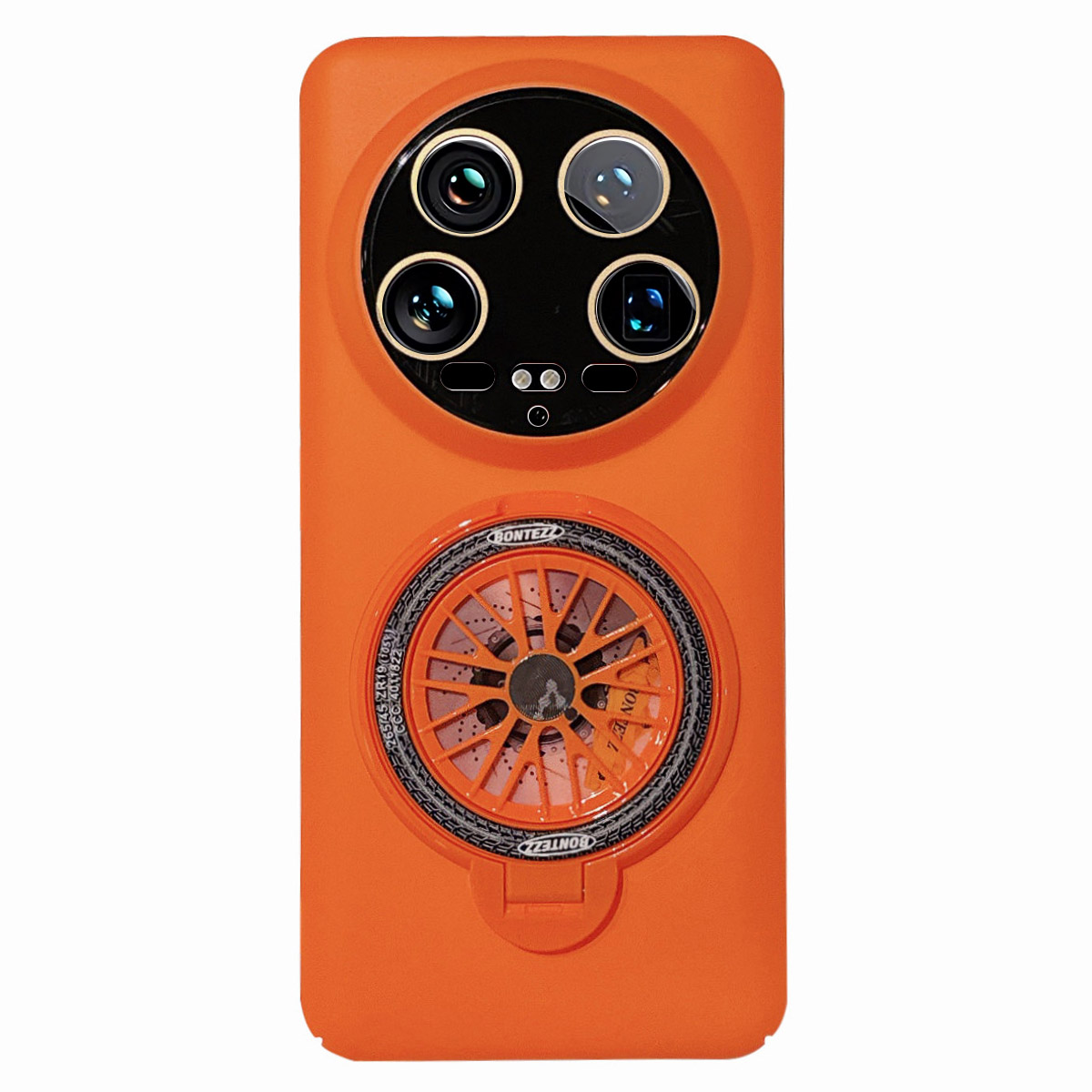 For Xiaomi 14 Ultra PC Phone Case Rotating Spinner Ring Kickstand Rubberized Back Cover - Orange
