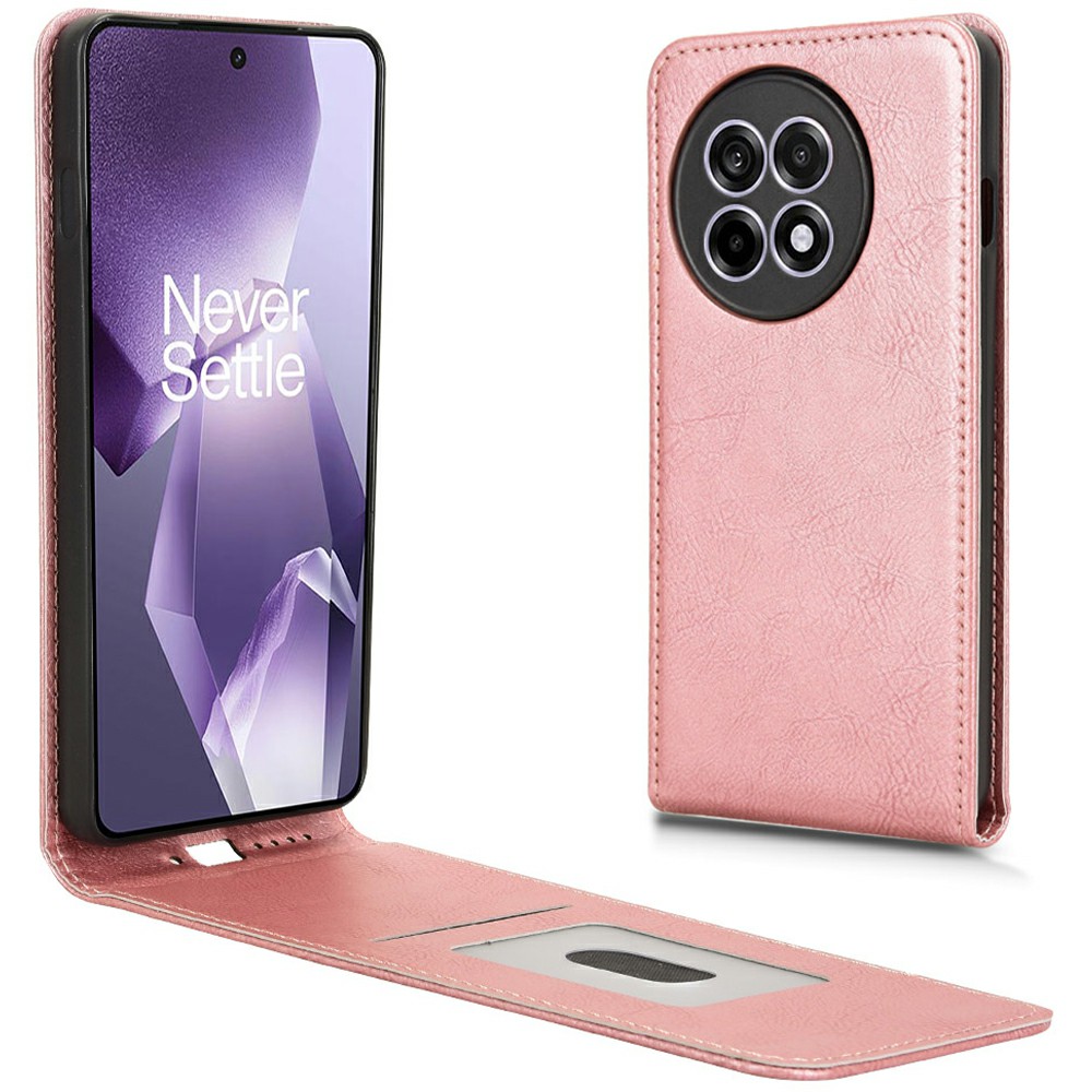 Leather Case For OnePlus 13R 5G  /  Ace 5 5G  /  Ace 5 Pro 5G Magnetic Vertical Flip Phone Cover with Card Slot - Rose Gold