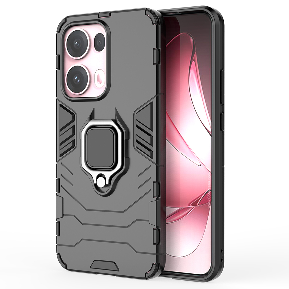 For Oppo Reno13 Pro 5G Case PC + TPU Protective Phone Cover with Ring Kickstand - Black