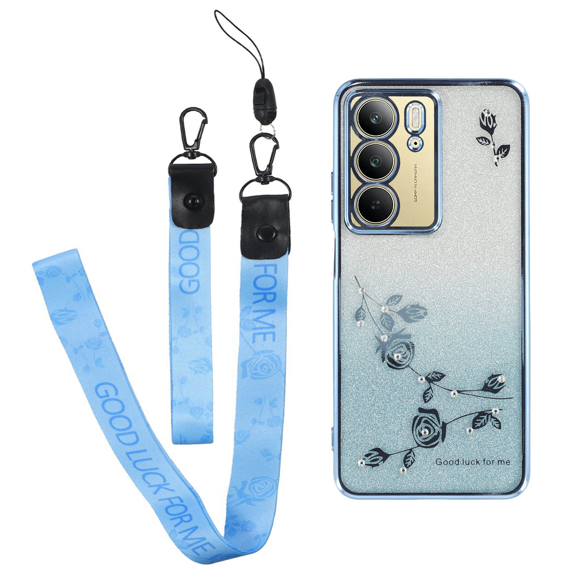 KADEM For Realme C75 4G Case Flower Pattern TPU Gradient Phone Cover with Lanyards - Blue