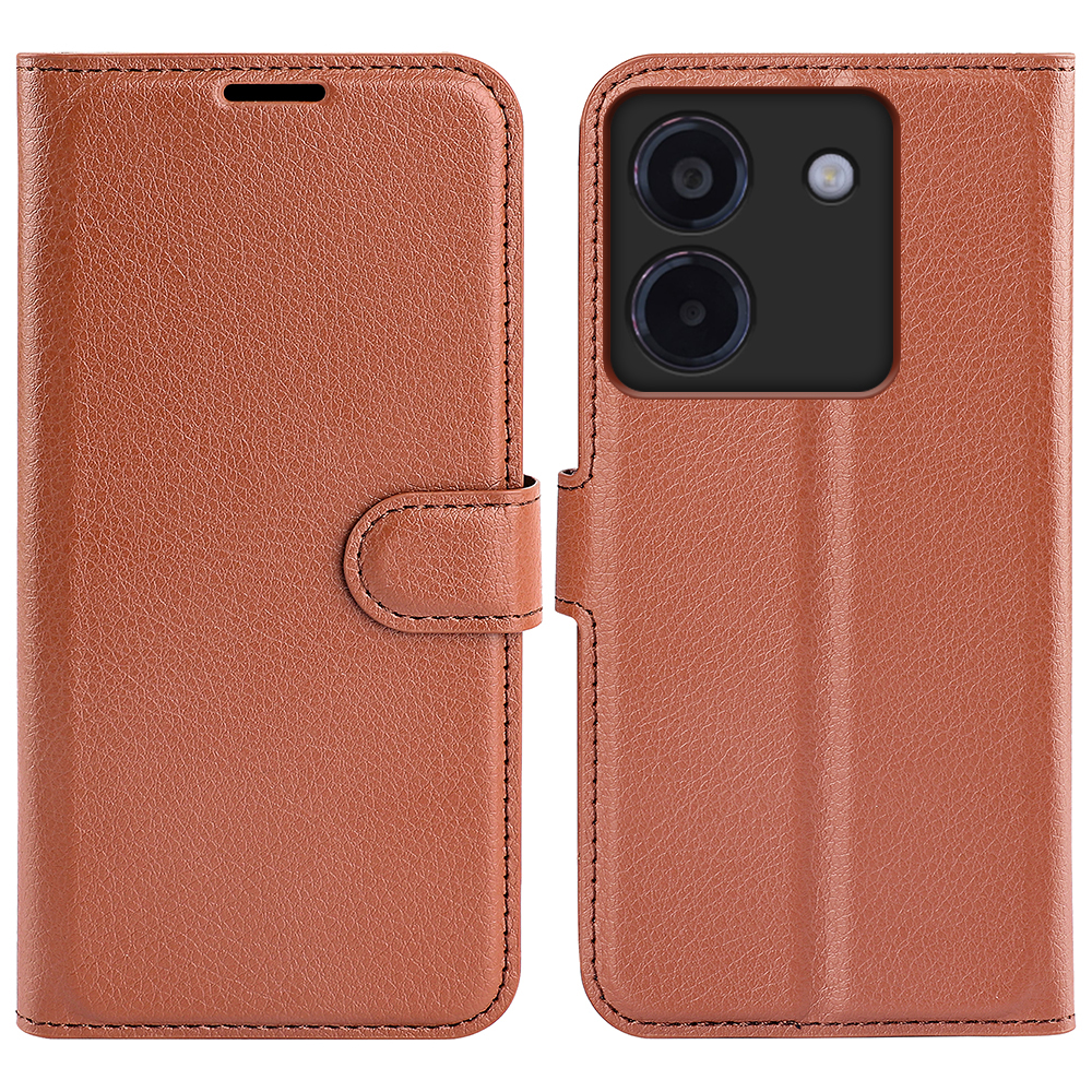 For Xiaomi Poco M7 Pro 5G Case Litchi Texture Shockproof Leather Wallet Phone Cover - Brown