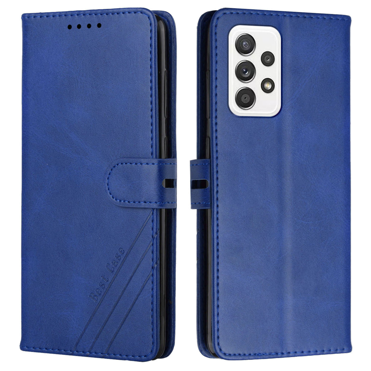 

For Samsung Galaxy A23 5G (Global Version) / 4G Shockproof Phone Case Cowhide Texture Line Imprinted Business Style Phone Flip Wallet Cover Stand - Blue, Galaxy A23 5G (Global Version)