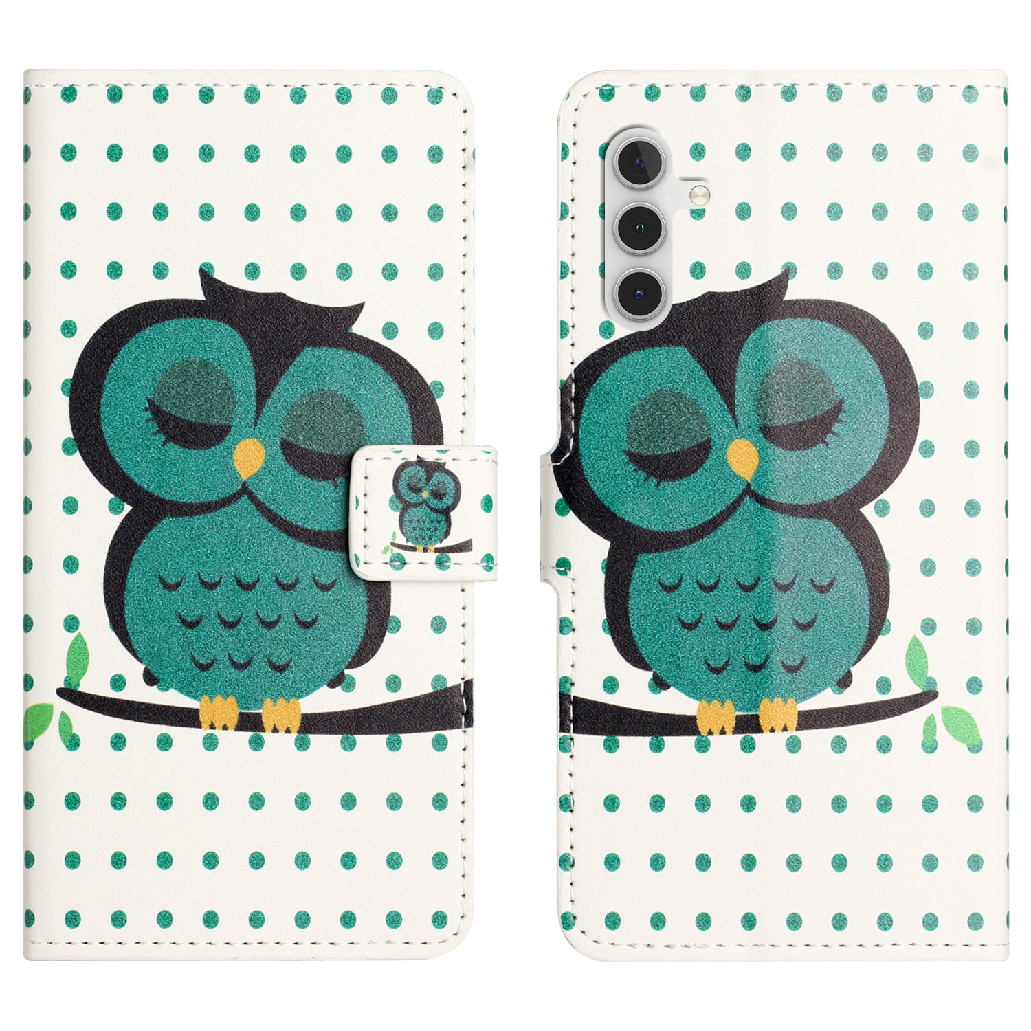 For Samsung Galaxy A56 5G Case Pattern Print PU Leather Wallet Phone Cover - Dots Owl