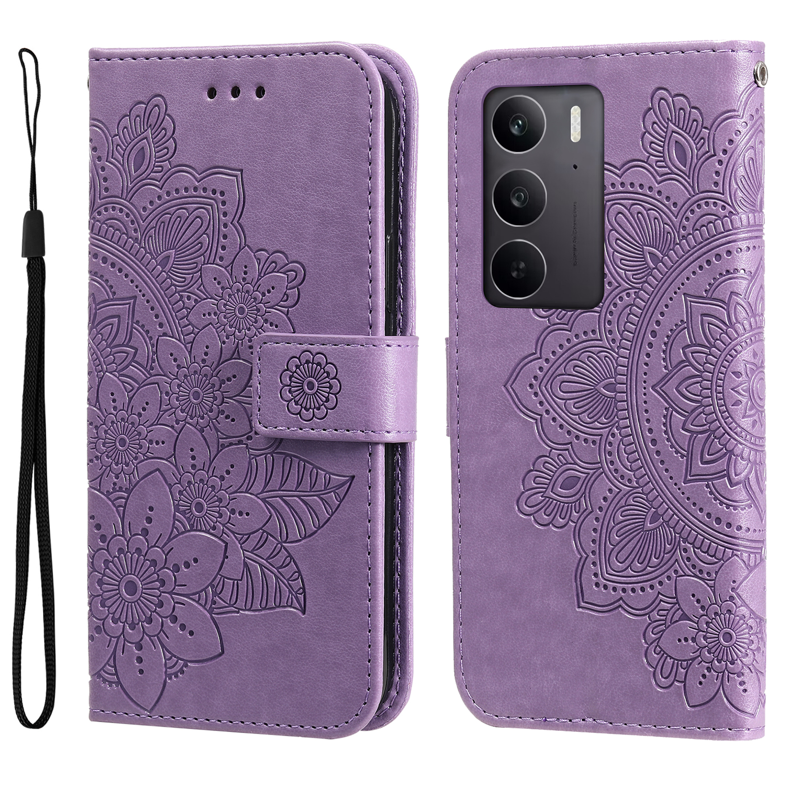 For Oppo A5 5G / 4G / Realme C75 5G / C75 4G / C73 5G / C71 4G / 14x 5G Case Floral Pattern PU Leather Wallet Stand Phone Cover - Purple