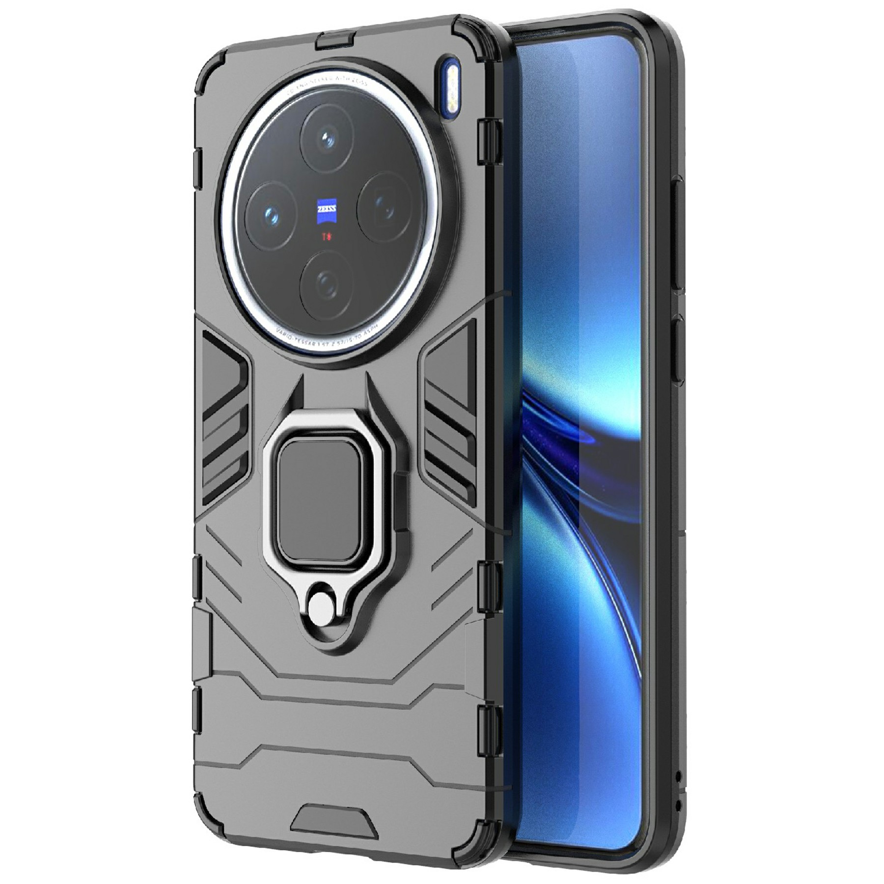 For vivo X200 5G Case PC + TPU Protective Phone Cover with Ring Kickstand - Black