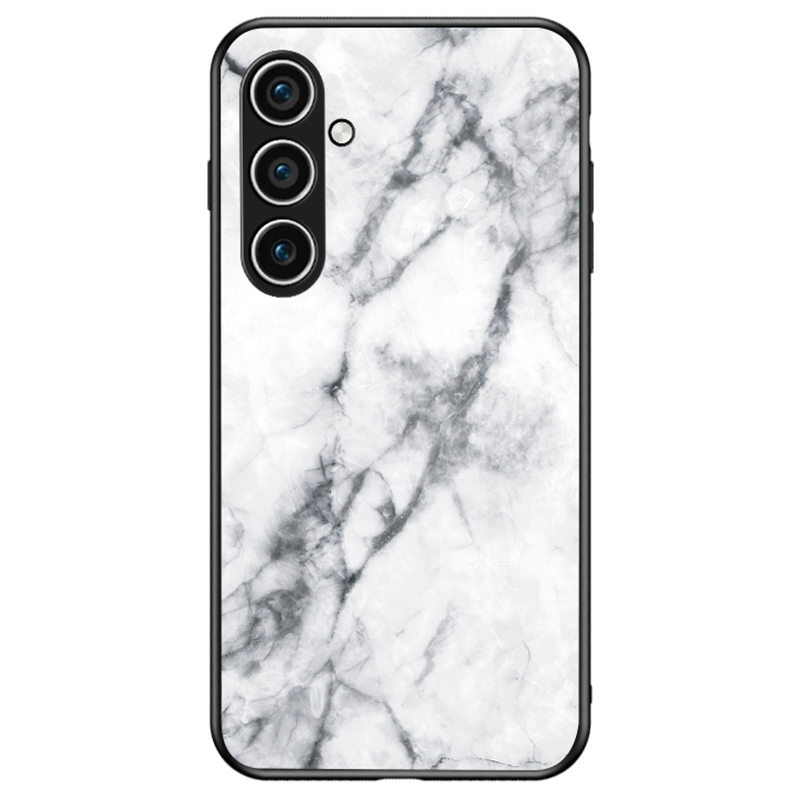For Samsung Galaxy A26 5G Case Marble Pattern Tempered Glass + PC + TPU Protective Phone Cover - White Marble