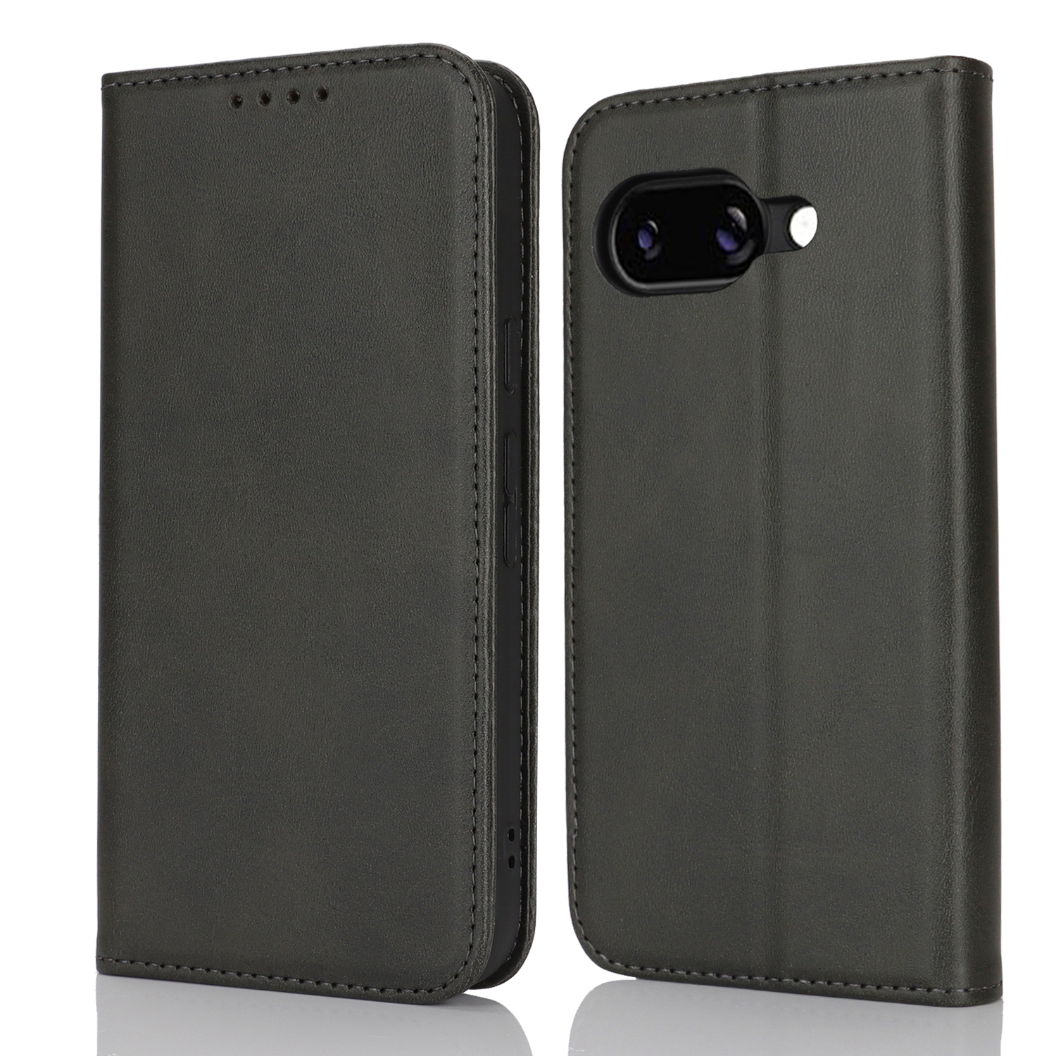 For Google Pixel 9a Case PU Leather Calf Textured Magnetic Closing Smart Phone Cover - Black