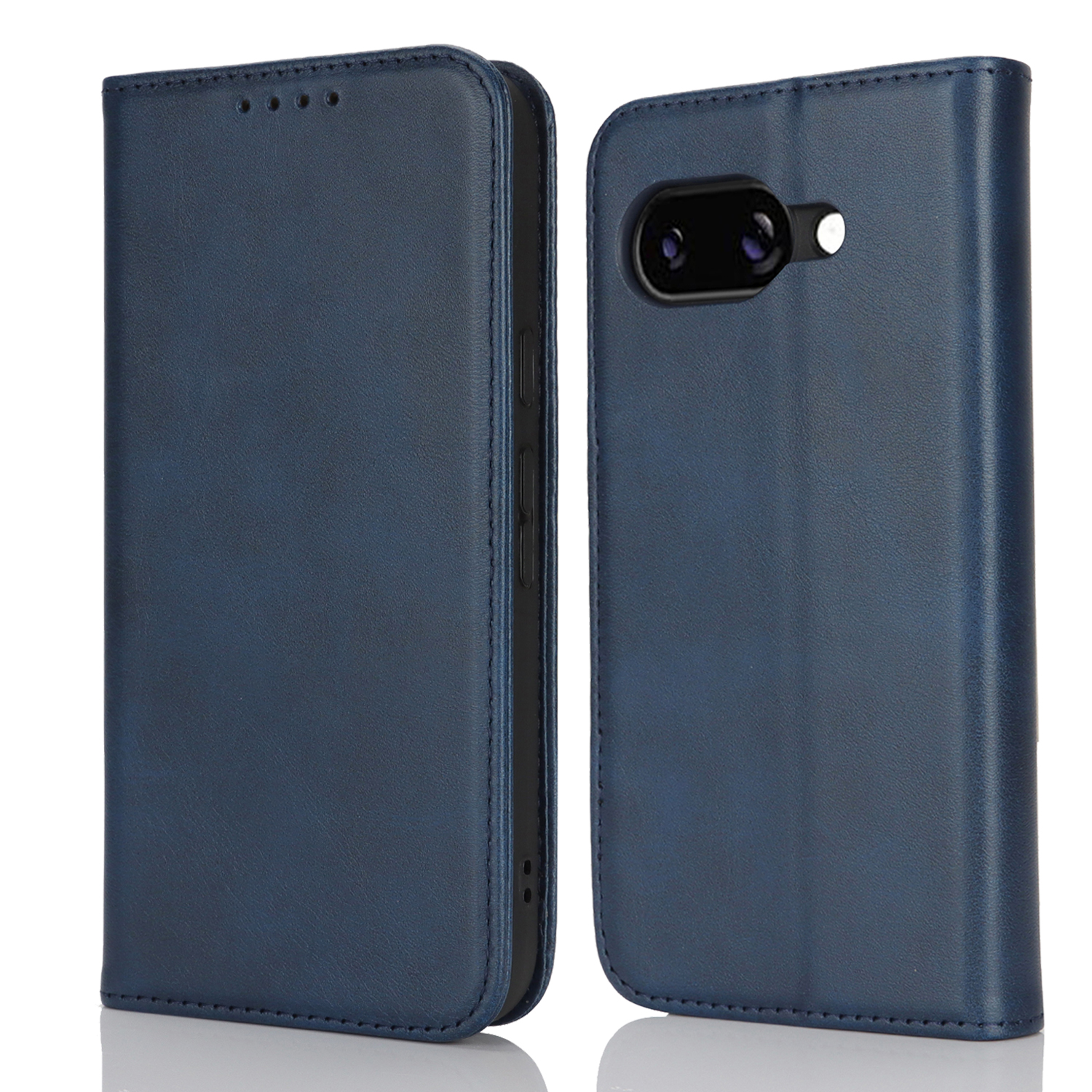 For Google Pixel 9a Case PU Leather Calf Textured Magnetic Closing Smart Phone Cover - Dark Blue