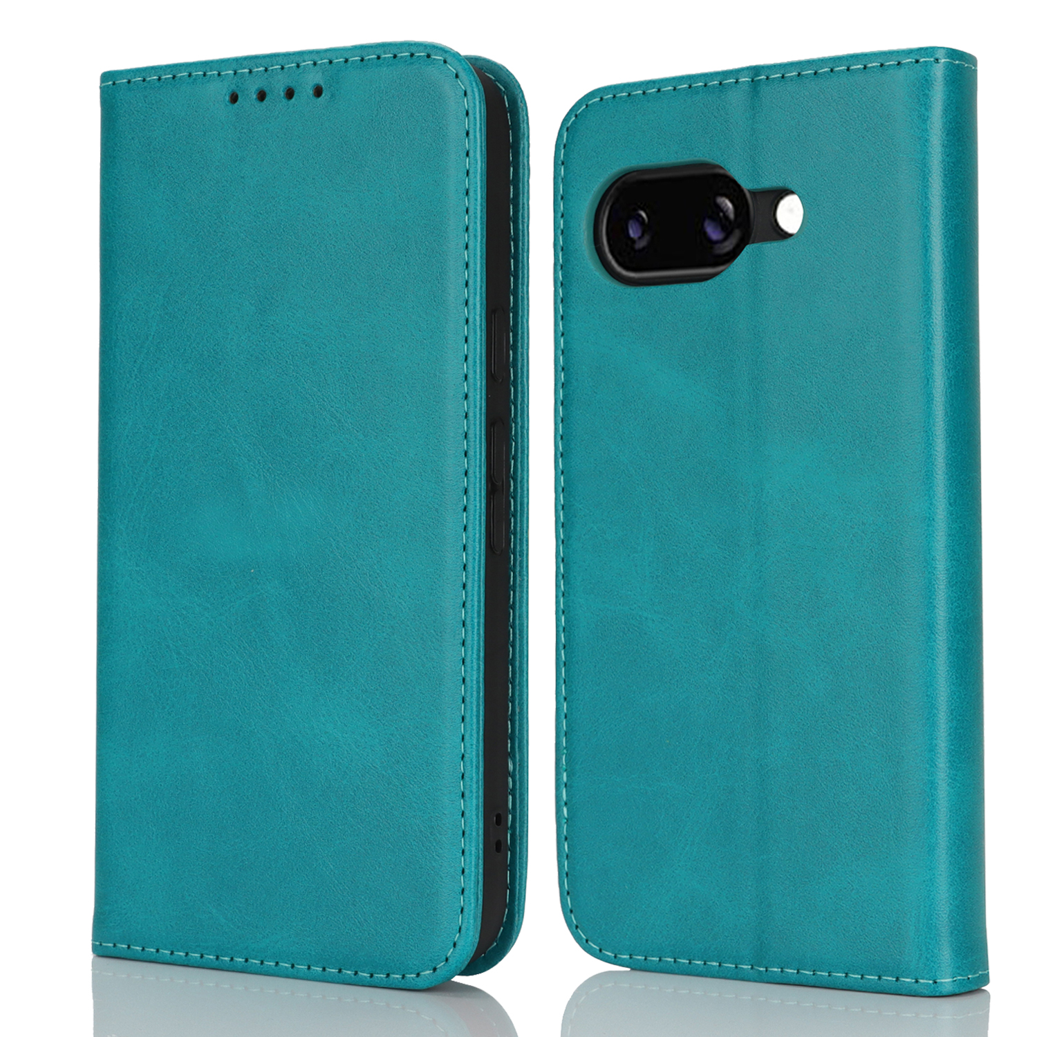 For Google Pixel 9a Case PU Leather Calf Textured Magnetic Closing Smart Phone Cover - Sky Blue
