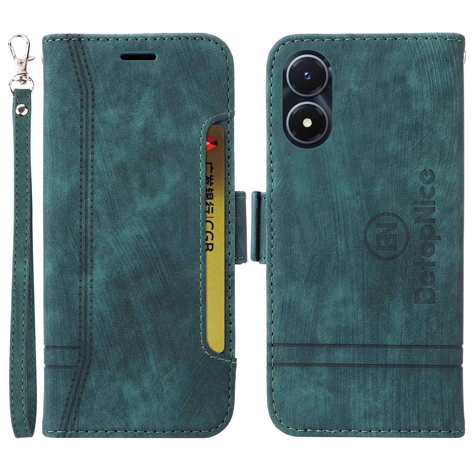 

Betopnice 001 Telefon Brieftasche Für Vivo Y02s 4g / Y16 4G, PU Leder Eingeprägt - Grün, vivo Y02s 4G