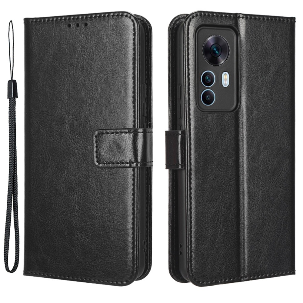 

Für Xiaomi 12T 5G / 12t Pro 5g / Redmi K50 Ultra 5G Telefon Stand Wallet Schutzhülle Verrückte Pferdestruktur PU Lederabdeckung - Schwarz, Xiaomi 12T 5G