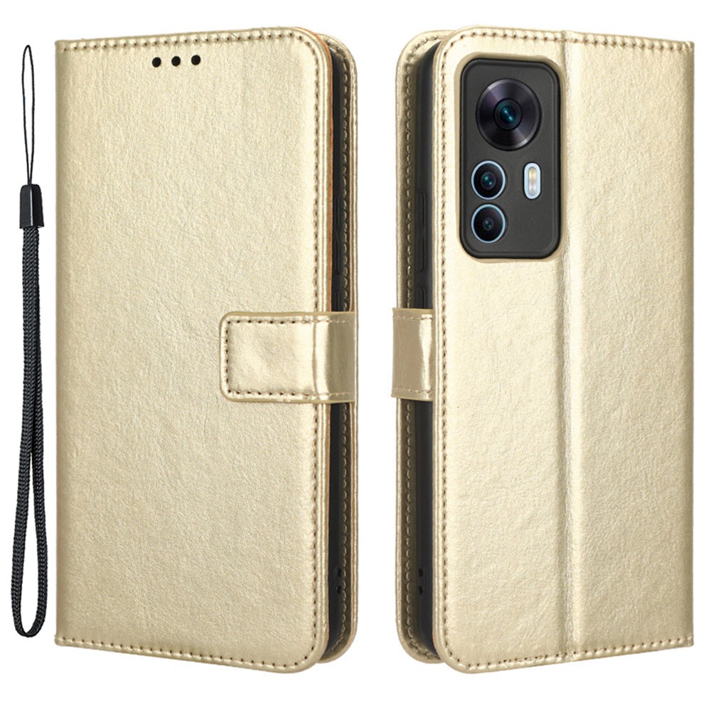 

Für Xiaomi 12T 5G / 12t Pro 5g / Redmi K50 Ultra 5G Telefon Stand Wallet Schutzhülle Verrückte Pferdestruktur PU Lederabdeckung - Gold, Xiaomi 12T 5G