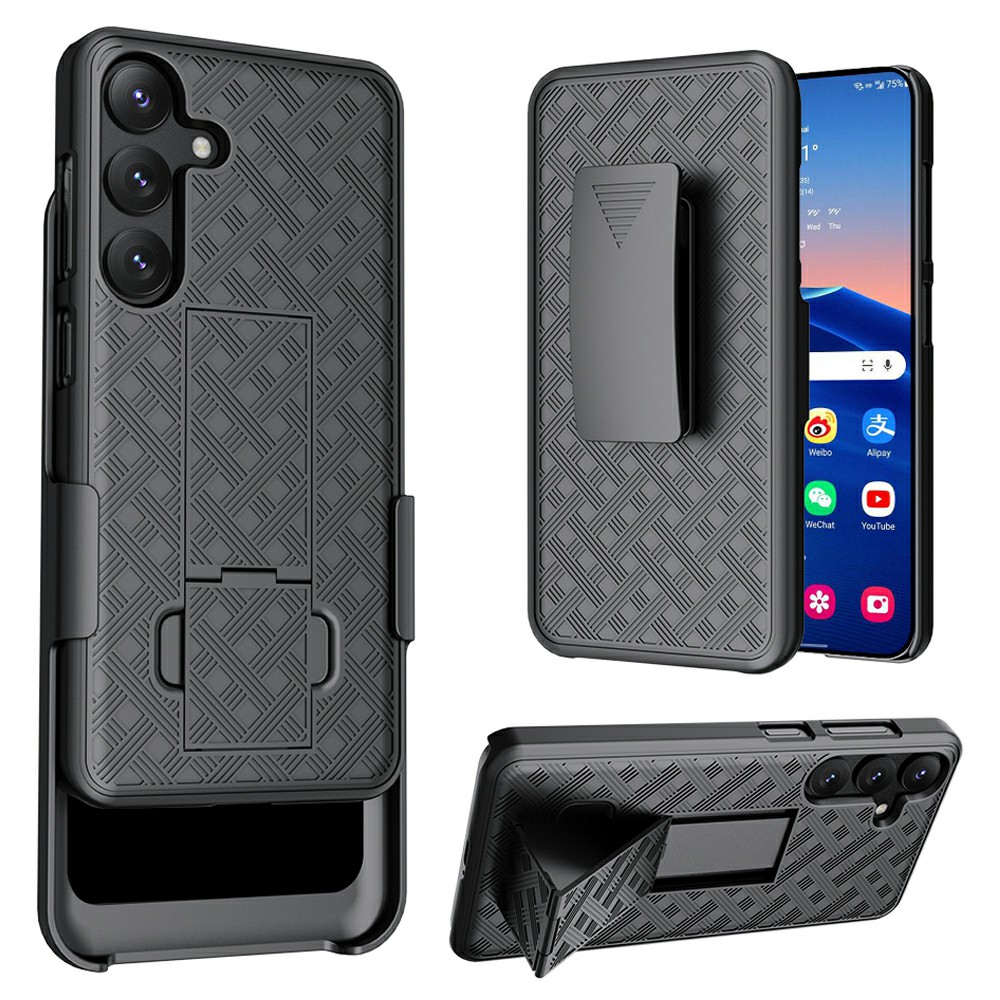 For Samsung Galaxy S25 Case PC + TPU Sliding Screen Cover Kickstand Phone Shell with Clip