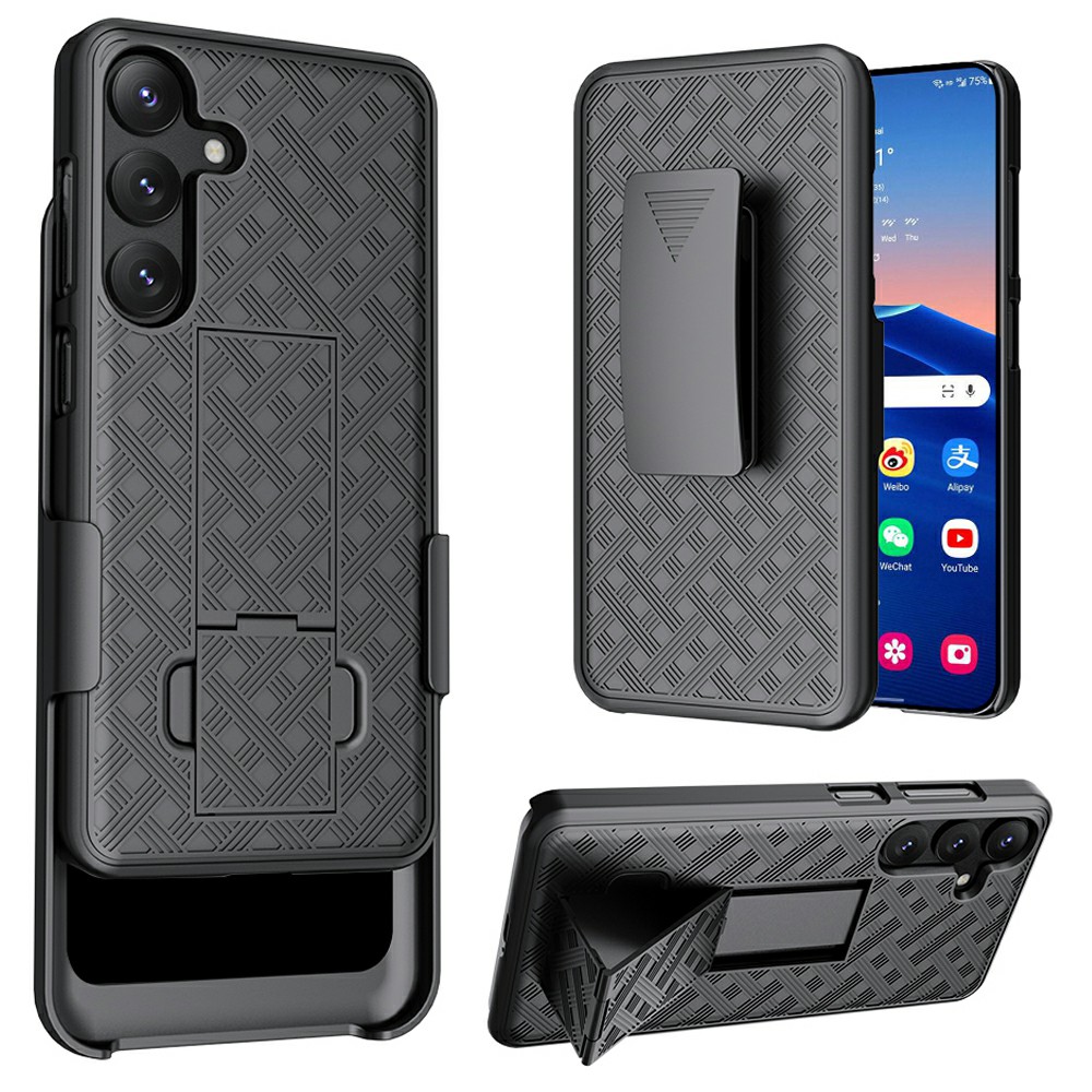 For Samsung Galaxy S25+ Case PC + TPU Sliding Screen Cover Kickstand Phone Shell with Clip