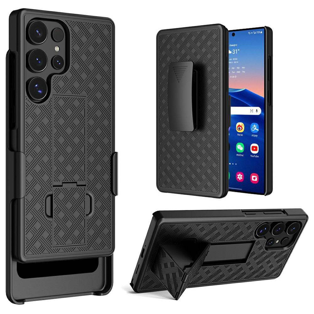 For Samsung Galaxy S25 Ultra Case PC + TPU Sliding Screen Cover Kickstand Phone Shell with Clip