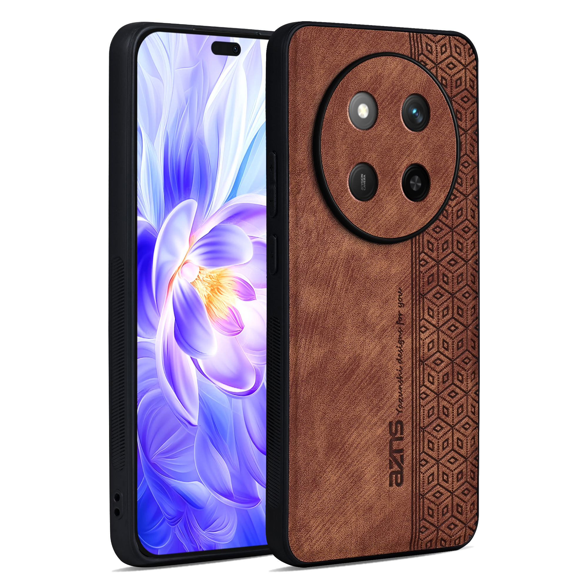 AZNS For Honor Magic7 Lite 5G / X9c 5G / X60 Pro 5G Case Protective PU Leather Covered TPU Phone Shell - Brown