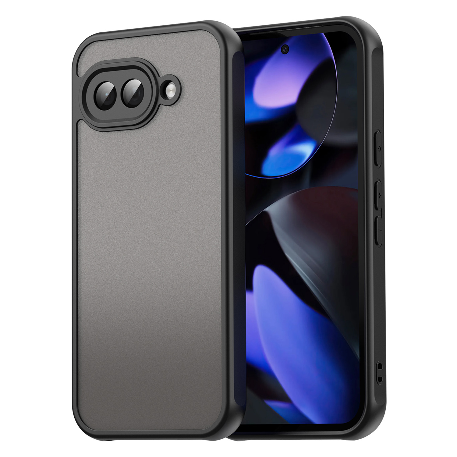 For Google Pixel 9a Phone Case Drop Proof Airbags Frosted Translucent PC + TPU Back Cover - Black
