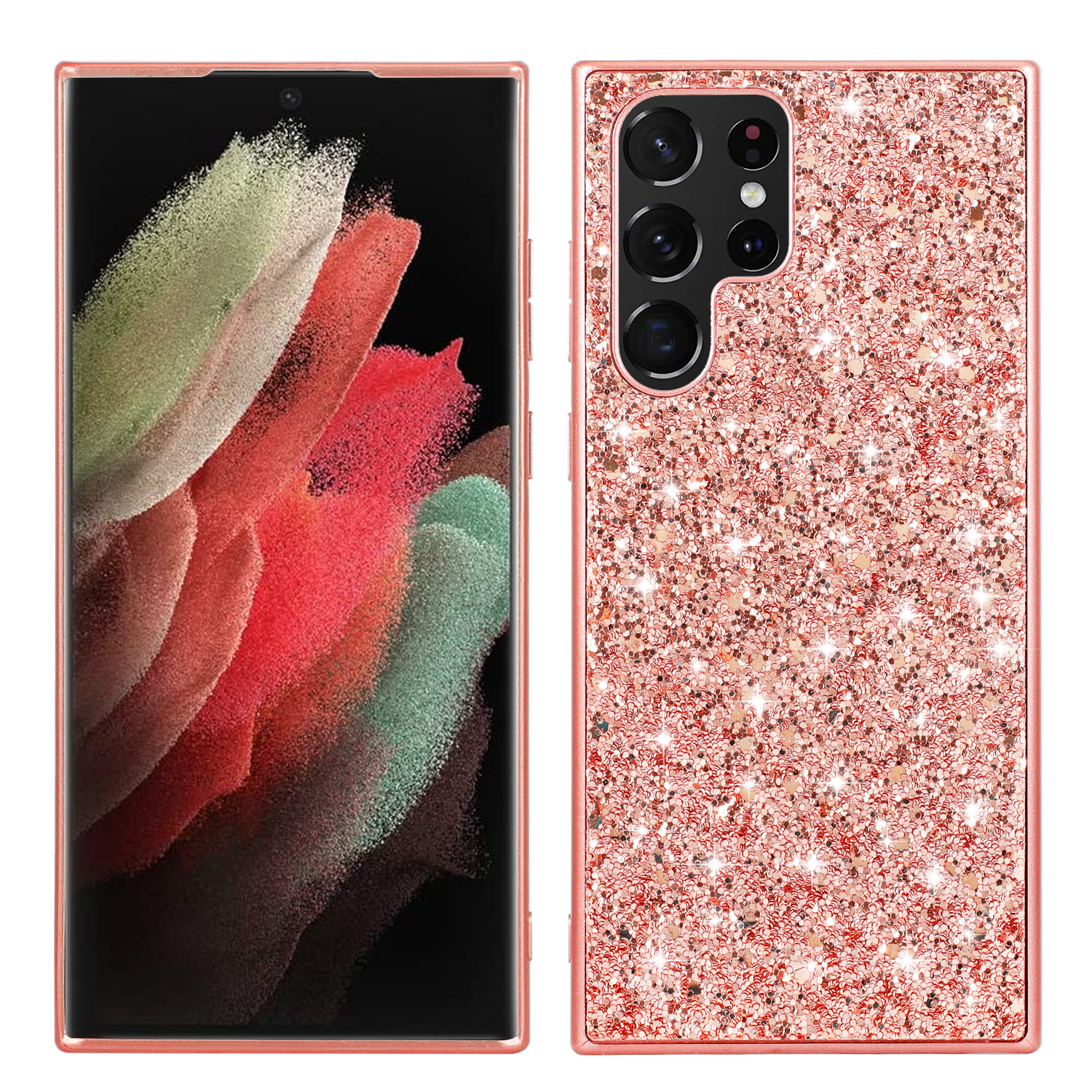 For Samsung Galaxy S25 Ultra Case TPU + PC Sparkling Glitter Phone Back Cover - Rose Gold