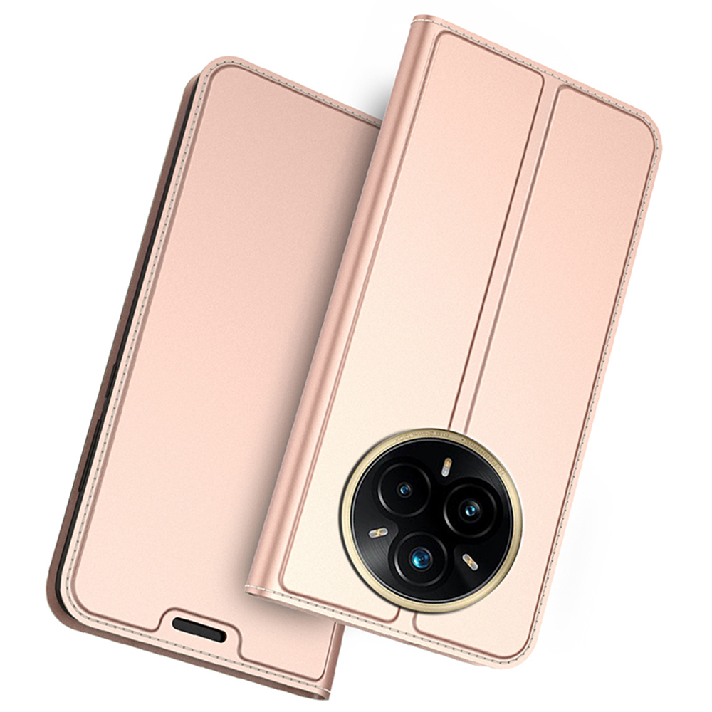 For Realme 14 Pro+ 5G Case PU Leather Phone Cover with Card Holder Stand Magnetic Closure - Rose Gold