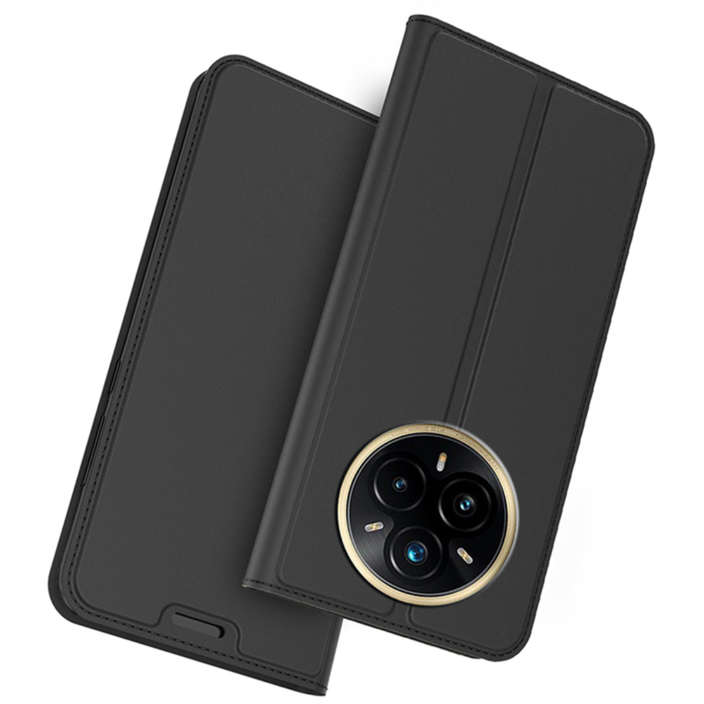 For Realme 14 Pro+ 5G Case PU Leather Phone Cover with Card Holder Stand Magnetic Closure - Black