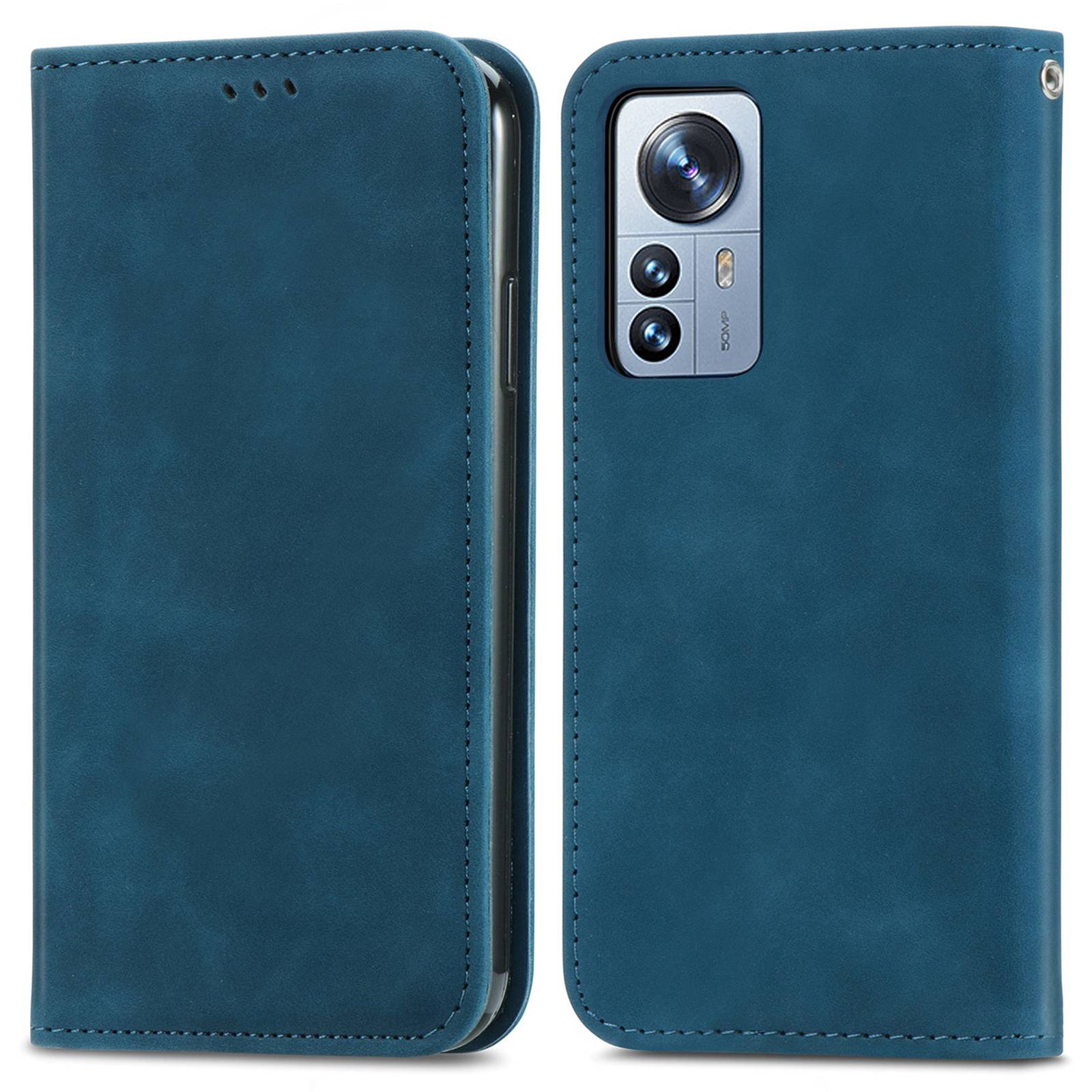 

Für Xiaomi 12T 5G / 12t Pro 5G Skin-touch Retro PU Lederstand Hülle Magnetische Autoschließabschluss Mit Kartenhalter - Blau, Xiaomi 12T 5G