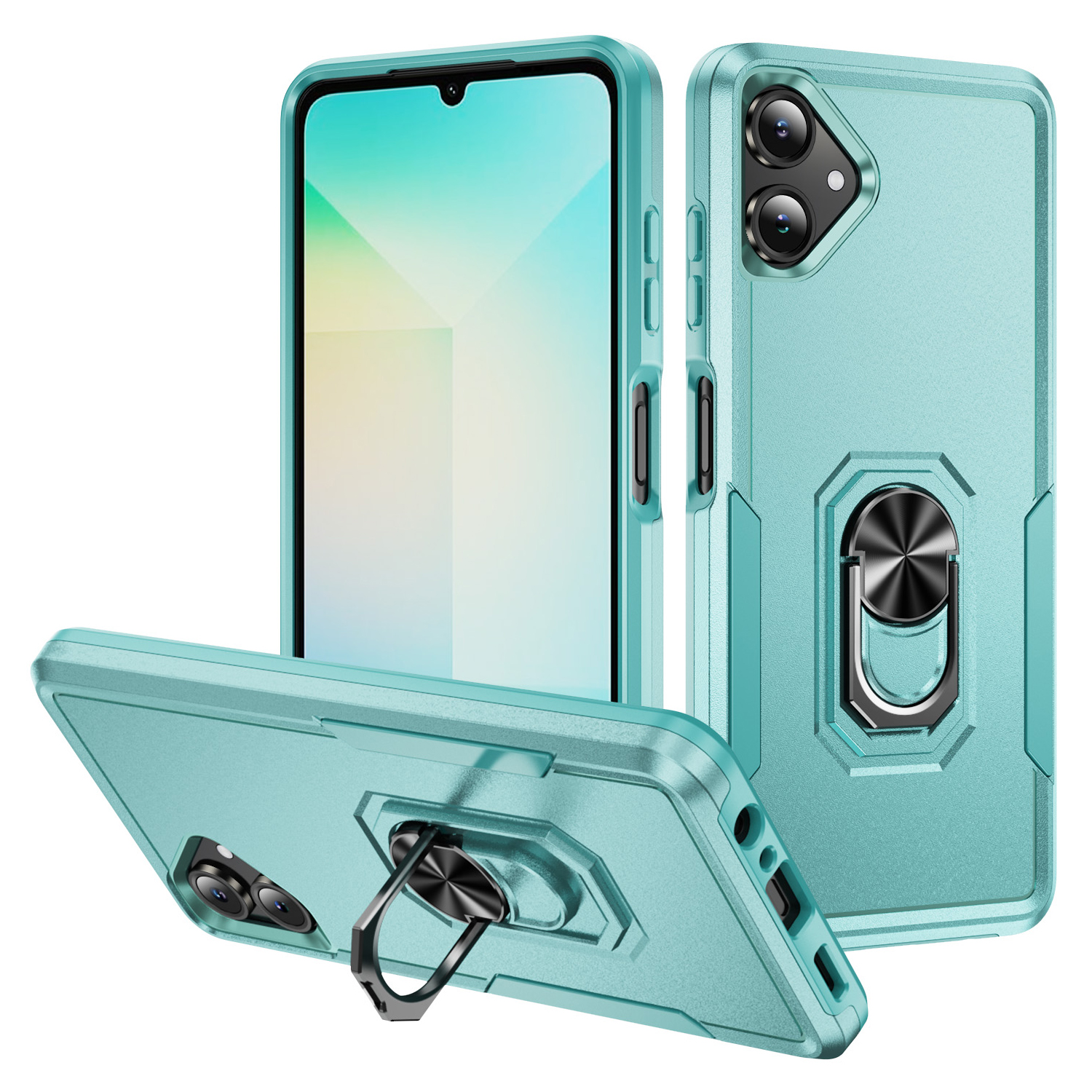 For Samsung Galaxy A06 5G Case Military Grade Ring Kickstand PC + TPU Phone Cover - Green