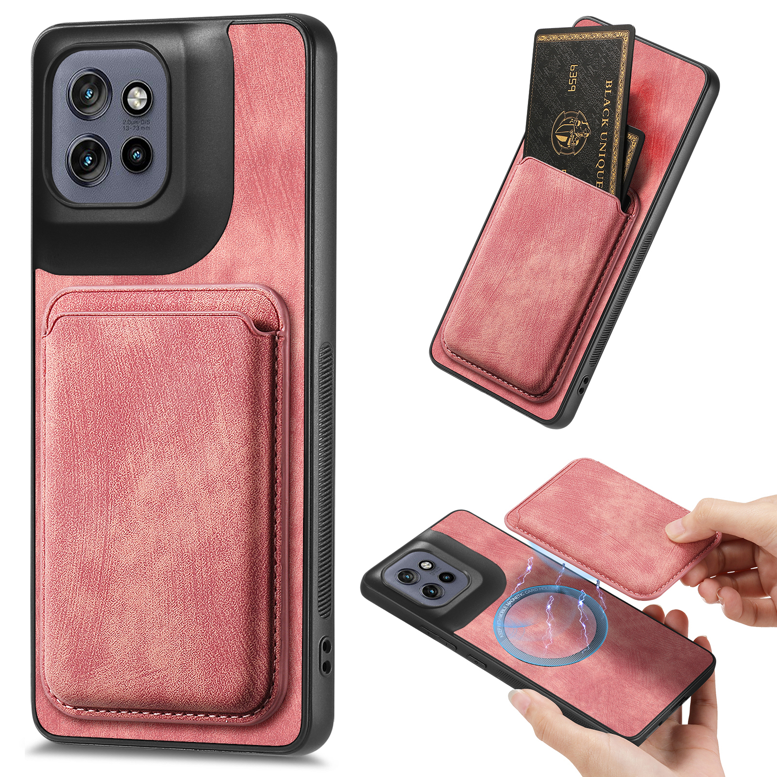 For Motorola Edge 60 Neo 5G / Edge 50 Neo 5G / Moto S50 5G / ThinkPhone 25 5G Case Magnetic Case Leather Back Cover with Detachable Card Holder - Pink