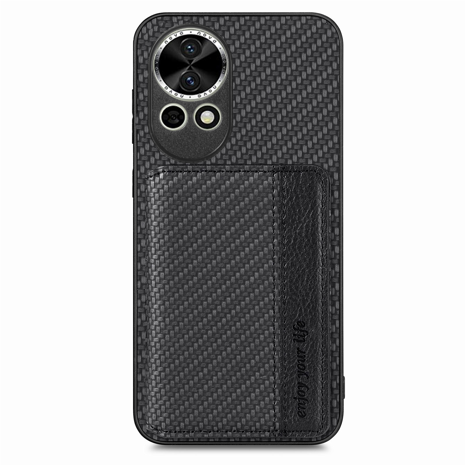 For Huawei nova 13 5G Case RFID Blocking Carbon Fiber Leather Phone Back Cover with Card Holder - Black