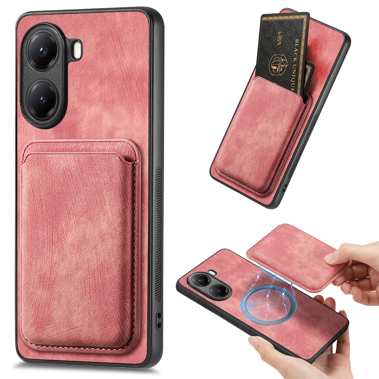 For Xiaomi Poco X7 Pro 5G Magnetic Case Leather Back Cover with Detachable Card Holder - Pink