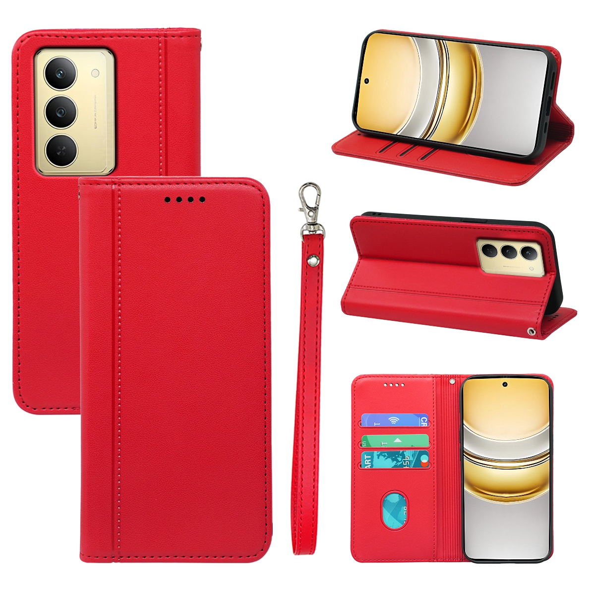 HX01 For Realme 14x 5G Wallet Case Magnetic Closing PU Leather Phone Cover - Red