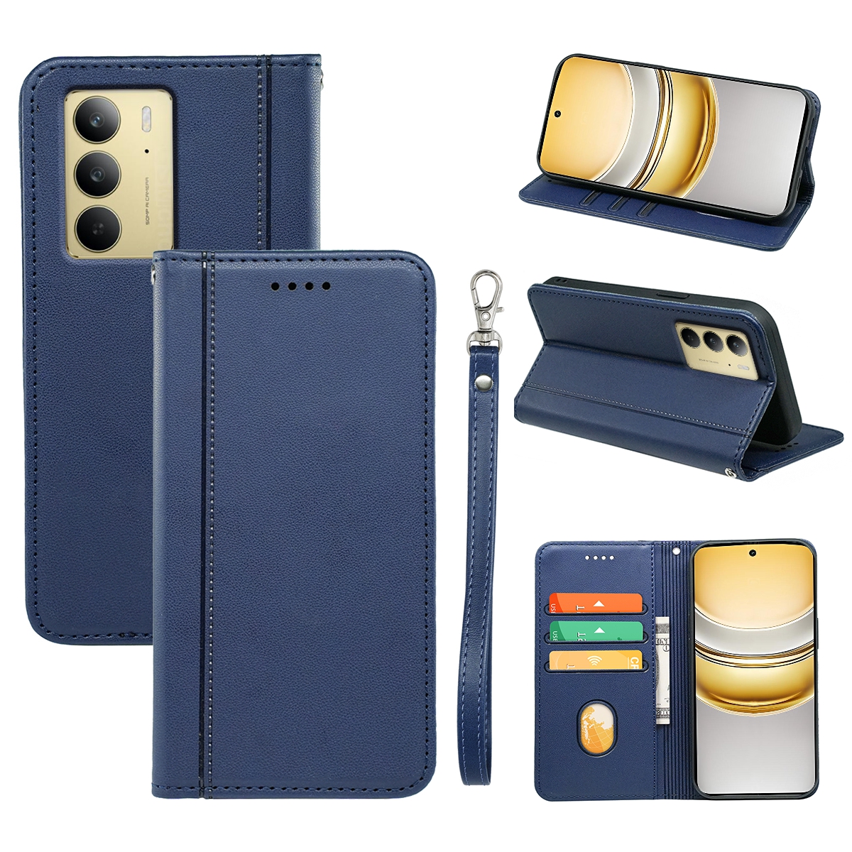 HX01 For Realme 14x 5G Wallet Case Magnetic Closing PU Leather Phone Cover - Blue